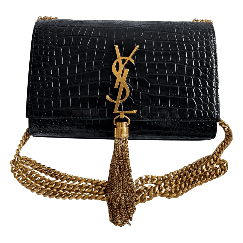 Saint Laurent Kate Small Tassel Croc Black Leather Very good condition - Front View