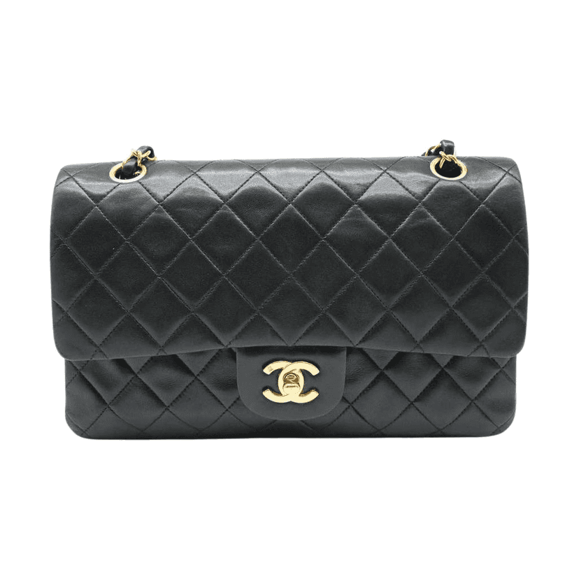 Chanel Classic Double Flap Medium 25 in Black Lambskin Leather and Gold Hardware Black Leather Good condition - Front View