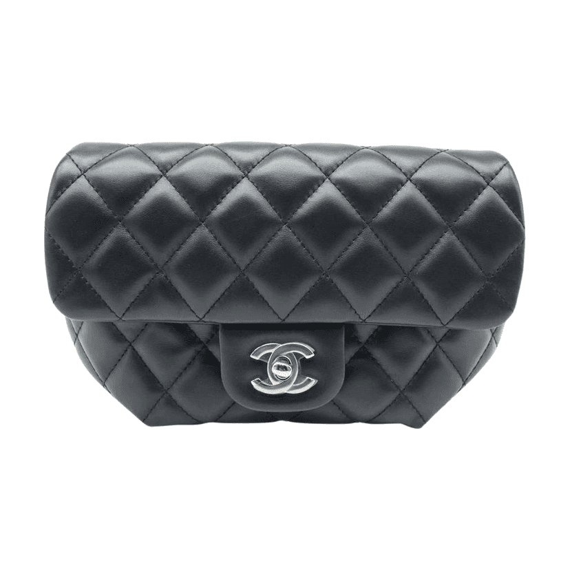 Chanel CC Uniform Flap Belt Bag Calfskin Quilted Black Black Leather Good condition - Front View