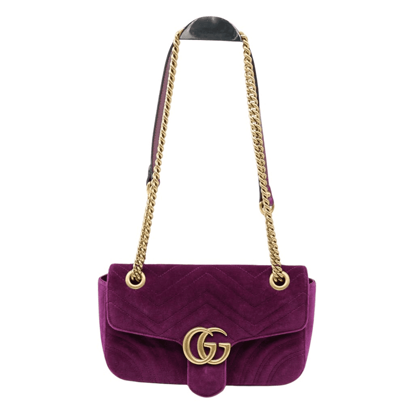 Gucci GG Marmont Shoulder Bag Matelasse Velvet Purple Velvet Fair condition - Front View