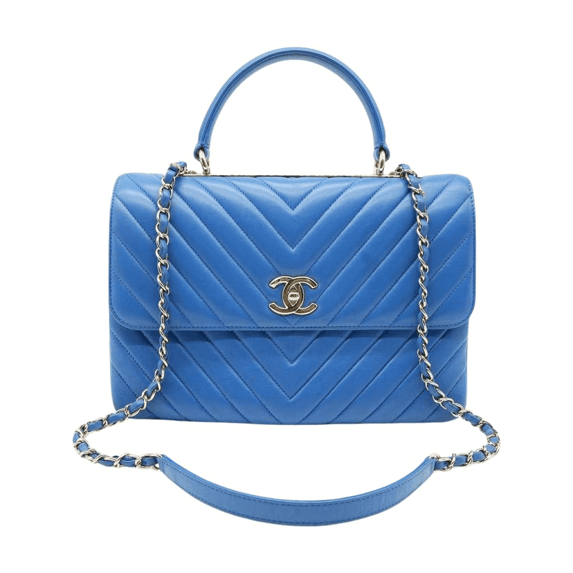 Chanel Trendy CC Top Handle Blue Chevron Quilted Leather 27043274 Blue Leather Fair condition - Front View