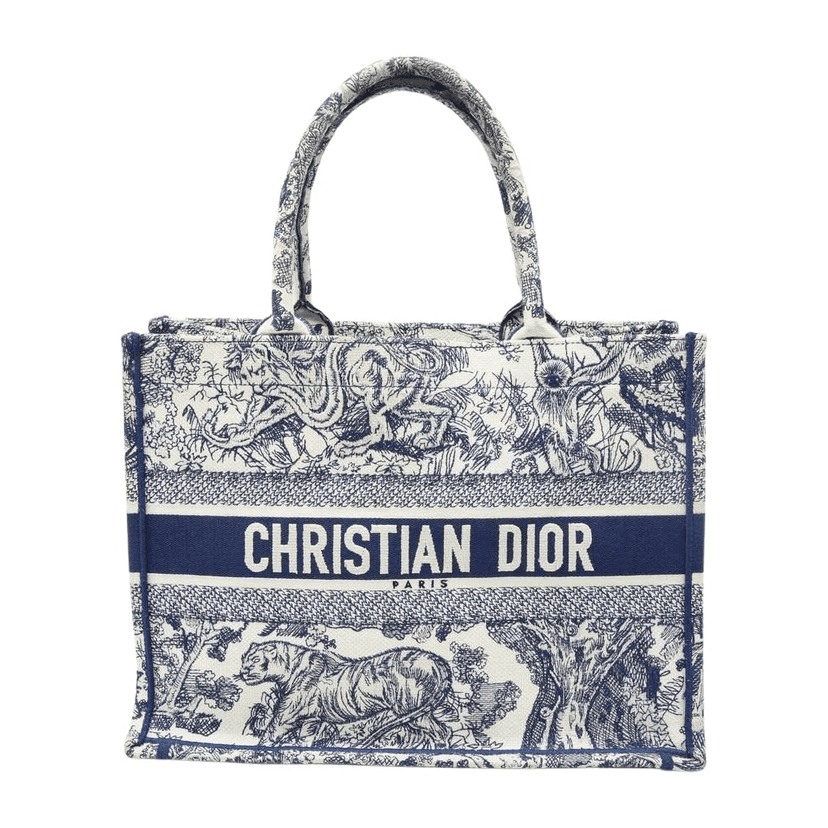 Dior Medium Dior Book Tote Blue and Ecru Toile de Jouy Reverse Embroidery Blue Cotton Fair condition - Front View