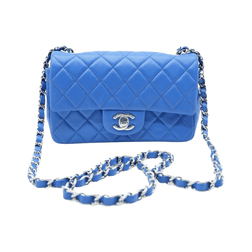 Chanel Mini Metalasse Classic Rectangular Flap Bag Blue Lambskin Bag Blue Very good condition - Front View