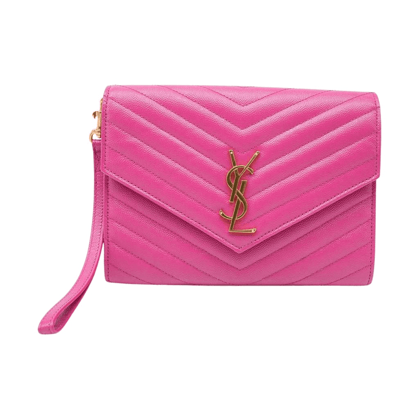Saint Laurent Grain De Poudre Matelasse Chevron Monogram Envelope Clutch Fuxia Couture Pink Good condition - Front View