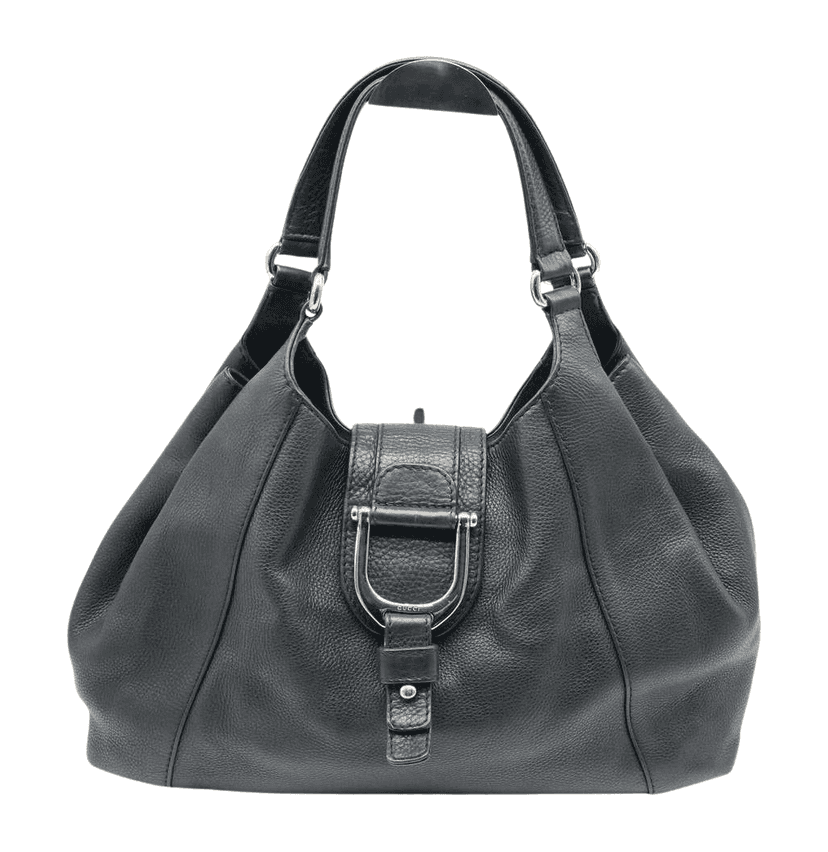 Gucci Black Pebbled Calfskin Leather Greenwich Medium Shoulder Bag Black Fair condition - Front View