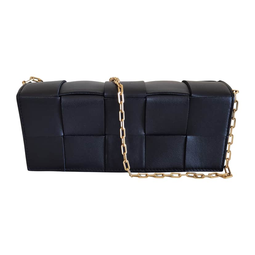 Bottega Veneta Brick Cassette Leather Handbag Black Leather Very good condition - Front View
