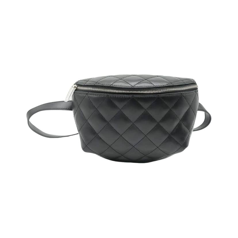 Chanel Uniform Black Quilted Waist Belt Bag Black Leather Good condition - Front View