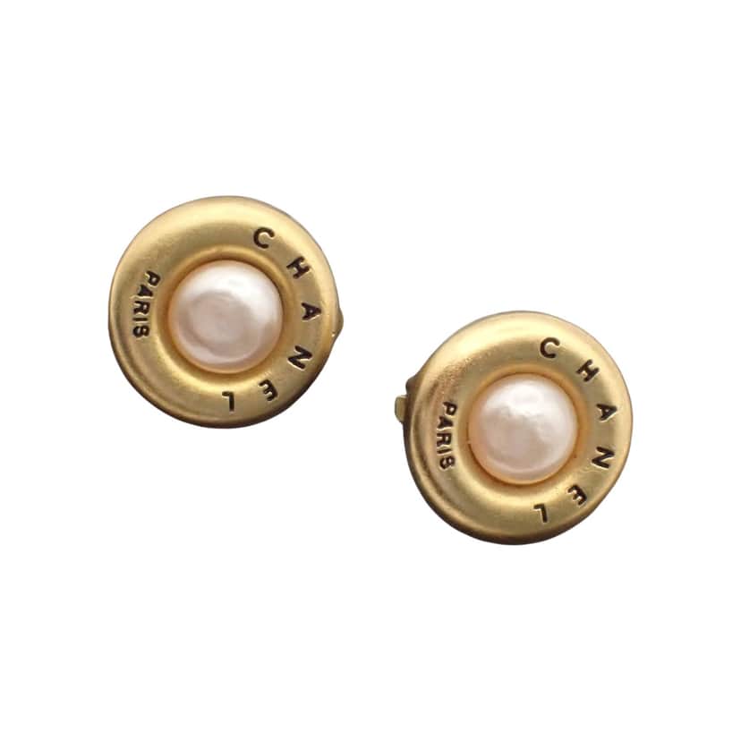 Chanel Vintage Round Clip-On Earrings Gold Good condition - Front View