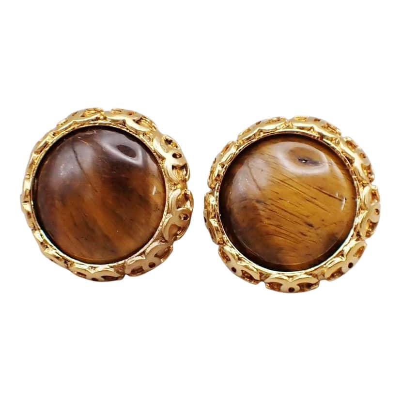 Chanel Vintage CC Round Button Clip-On Earrings Gold Good condition - Front View
