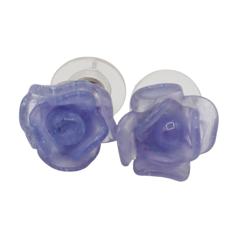 Chanel Vintage Camellia Earrings Purple Plastic Good condition - Front View