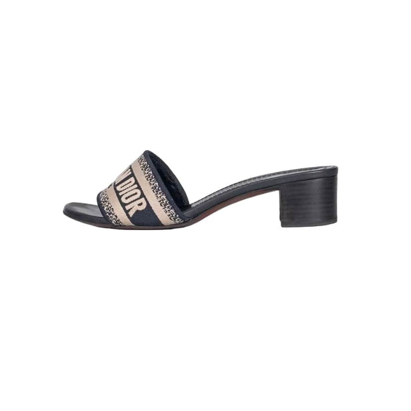Christian Dior Christian Dior Dway Mules - Black Textile Size 38.5 Pre-owned Black Leather Good condition - Front View