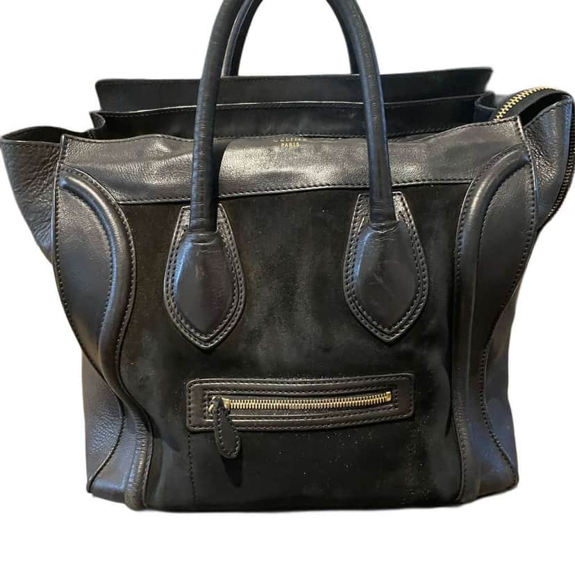 Celine Large Luggage tote Black Leather Metal Good condition - Front View