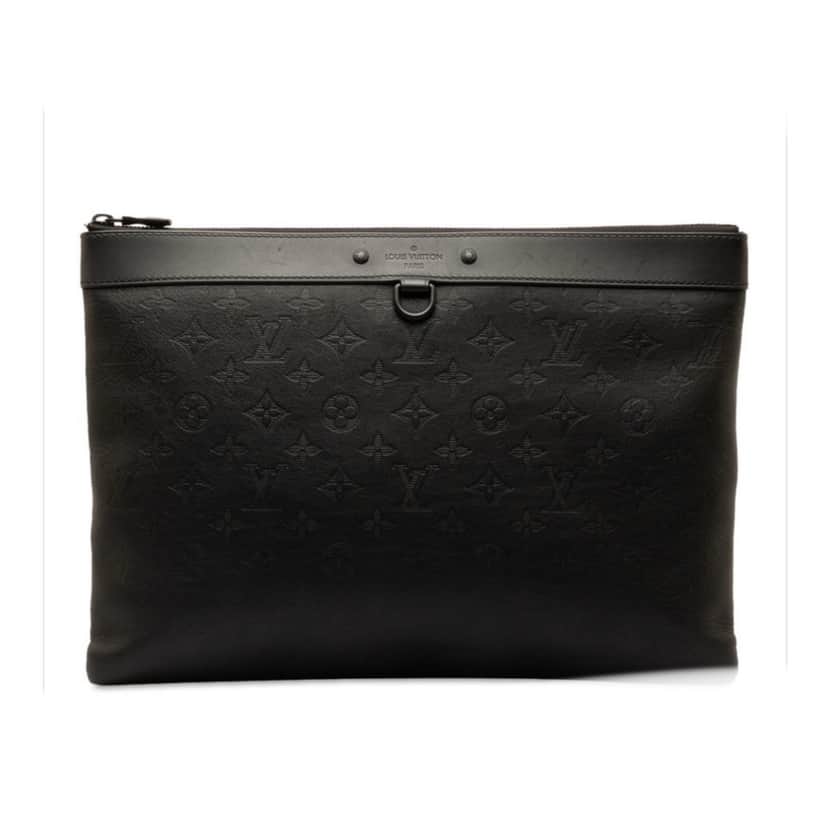 Louis Vuitton Shadow Discovery Clutch Black Leather Very good condition - Front View