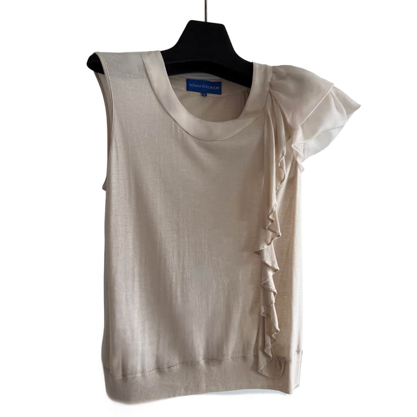 Yotam Solomon Asymmetrical Knit Top Beige Cotton Never worn - Front View