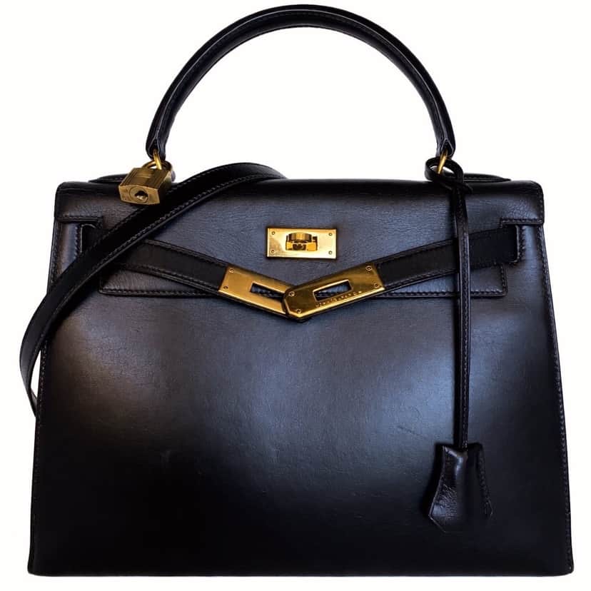 Hermès Kelly 28 Sellier Black Black Leather Good condition - Front View