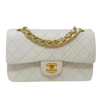 Chanel White Double Flap Bag White Leather Good condition - Front View
