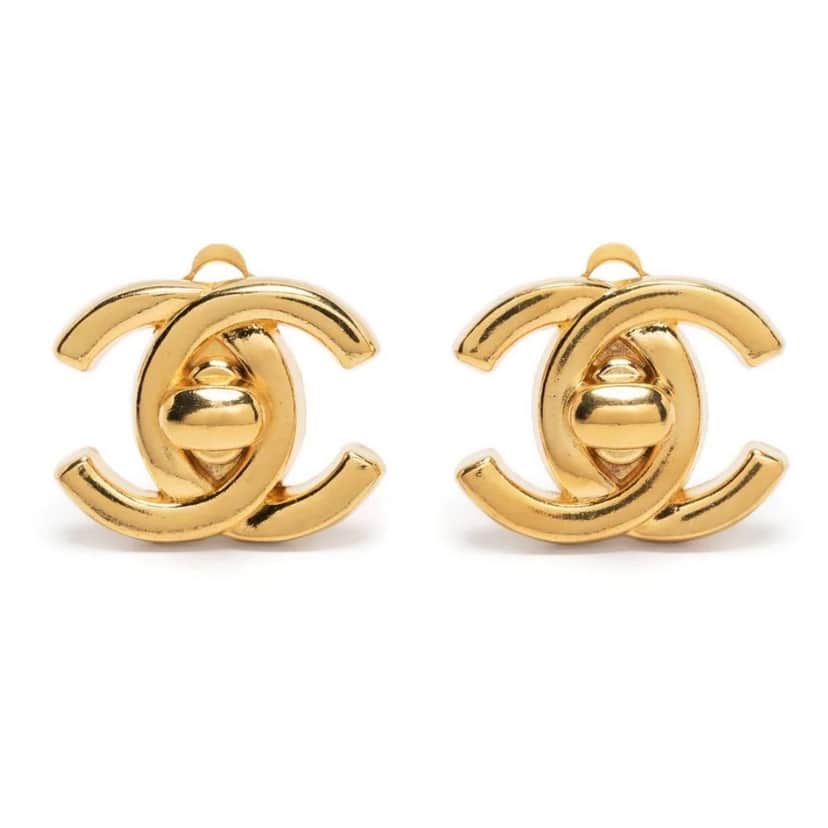 Chanel CC Turnlock CC Earrings Gold Gold Good condition - Front View