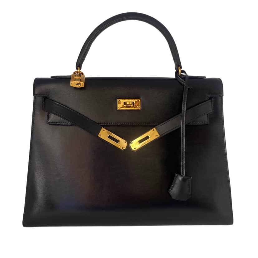 Hermès Kelly 32 Sellier Black Black Leather Good condition - Front View