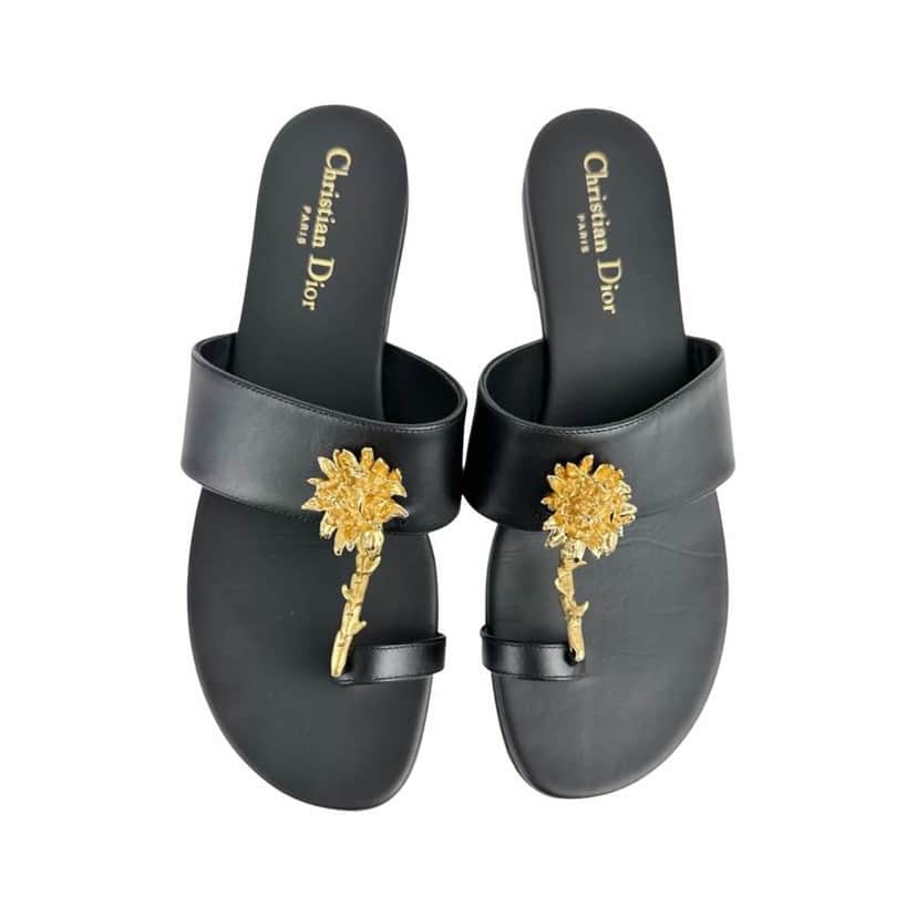 Dior Jardin slides Black Leather Very good condition - Front View