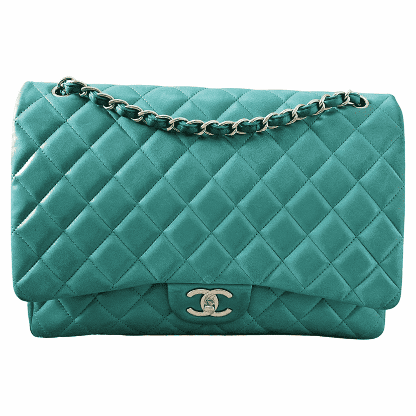 Chanel Maxi Flap Green Leather Gold Good condition - Front View