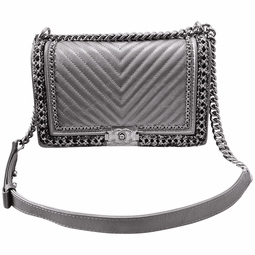Chanel Boy Silver Leather Silver Good condition - Front View