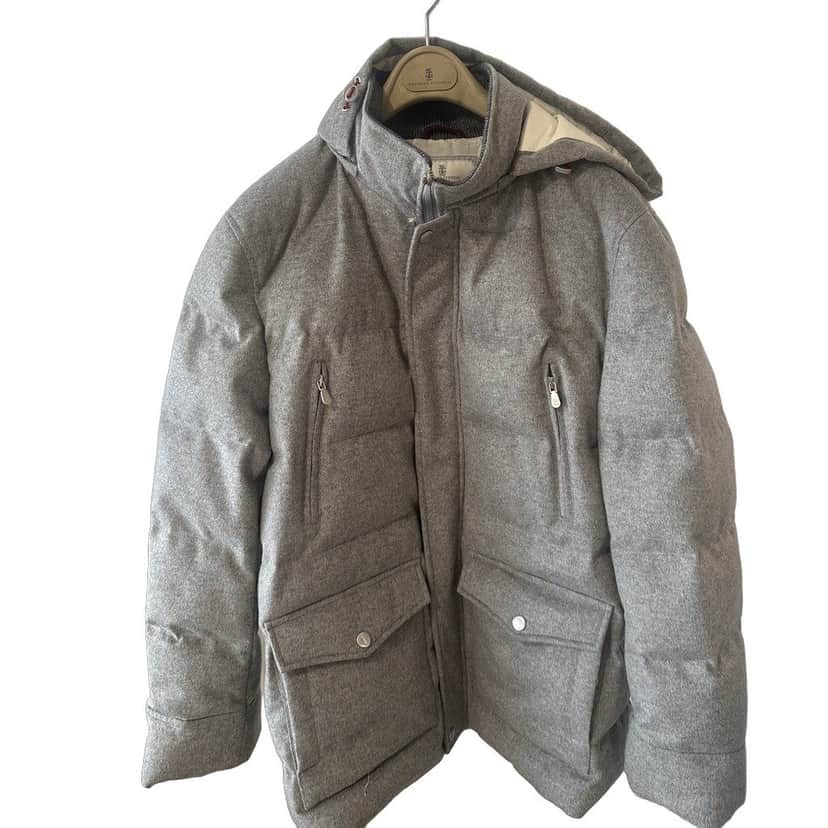 Brunello Cucinelli Grey Padded Wool Puffer