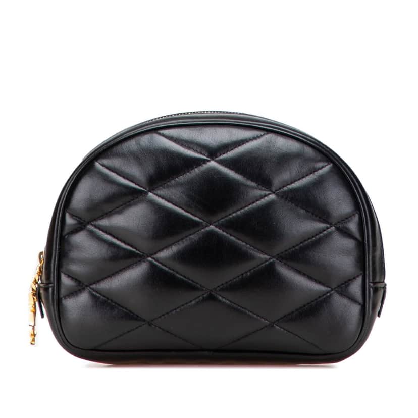 Saint Laurent Quilted Lambskin Lolita Cosmetics Pouch Black Leather Very good condition - Front View