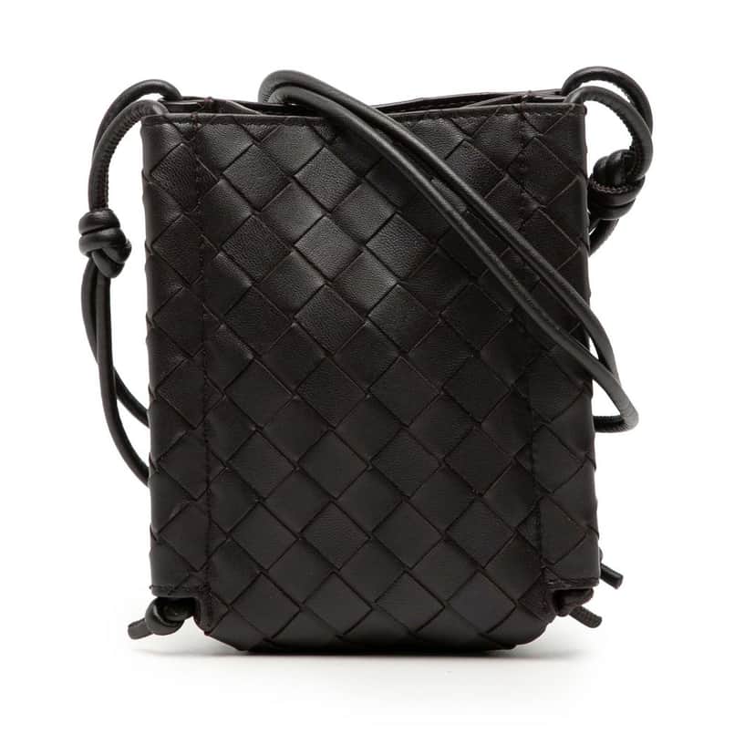Bottega Veneta Mini Nappa Intrecciato The Knot Crossbody Brown Leather Very good condition - Front View