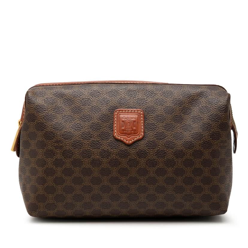 Celine Macadam Coated Canvas Cosmetic Pouch Brown Very good condition - Front View