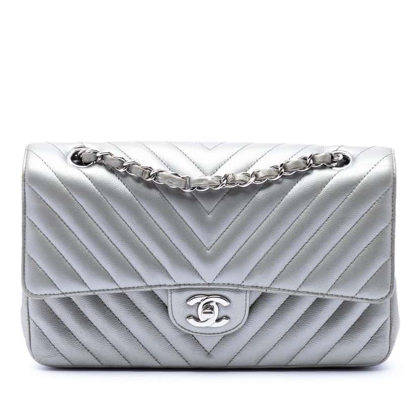 Chanel Medium Classic Chevron Metallic Caviar Double Flap