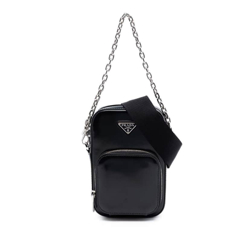 Prada Mini Brushed Leather Phone Pouch Black Leather Very good condition - Front View