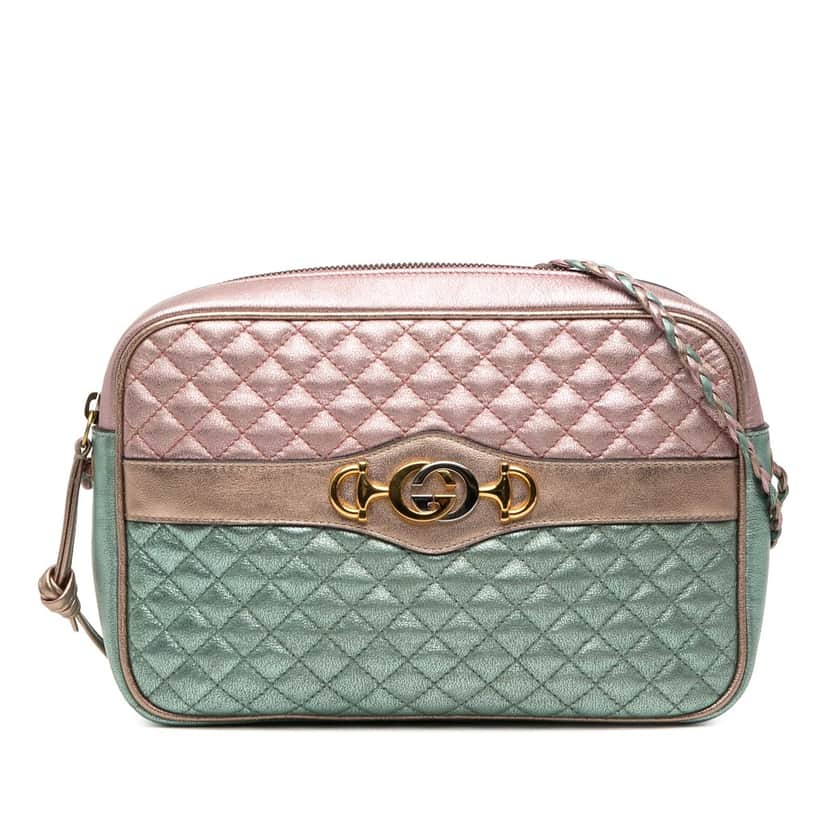 Gucci Laminated Nappa Trapuntata Crossbody Green Leather Very good condition - Front View