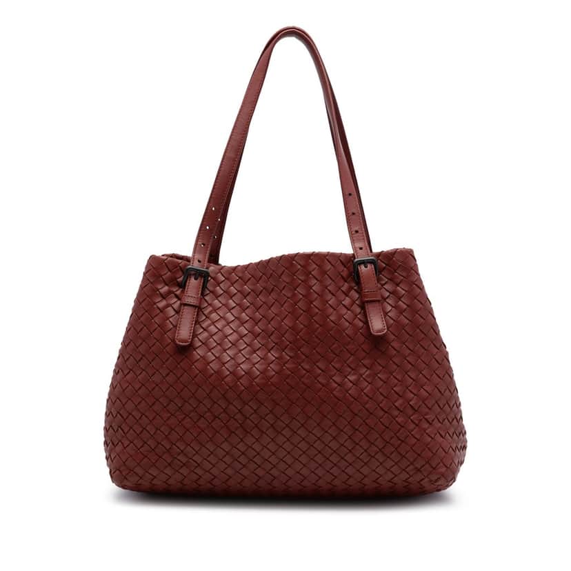 Bottega Veneta Medium Nappa Intrecciato Cesta Tote Red Leather Very good condition - Front View
