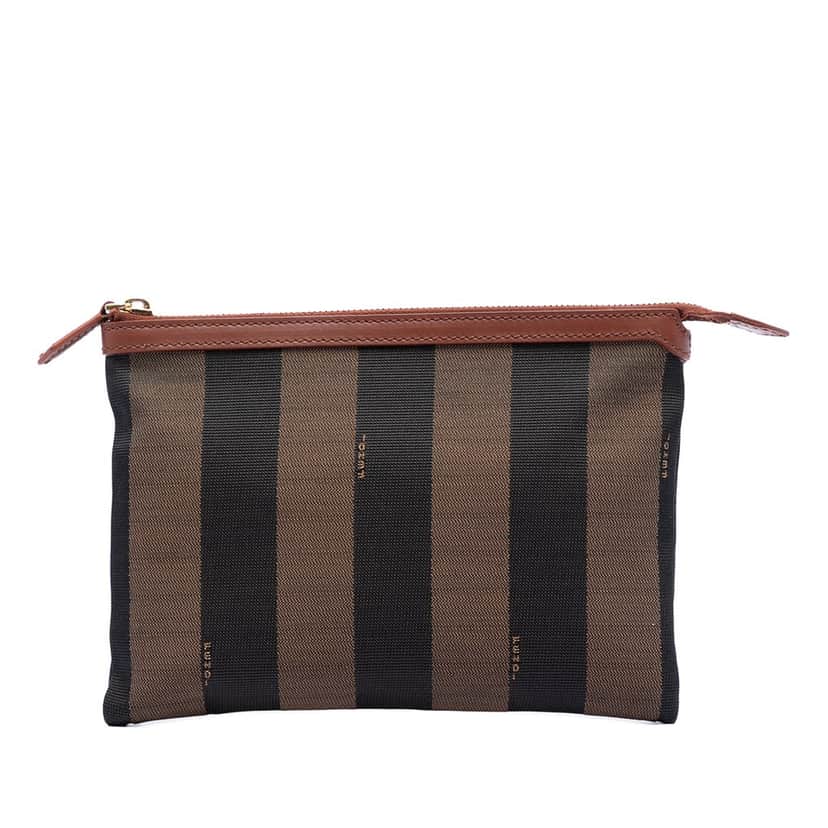 Fendi Pequin Canvas Clutch Brown Very good condition - Front View