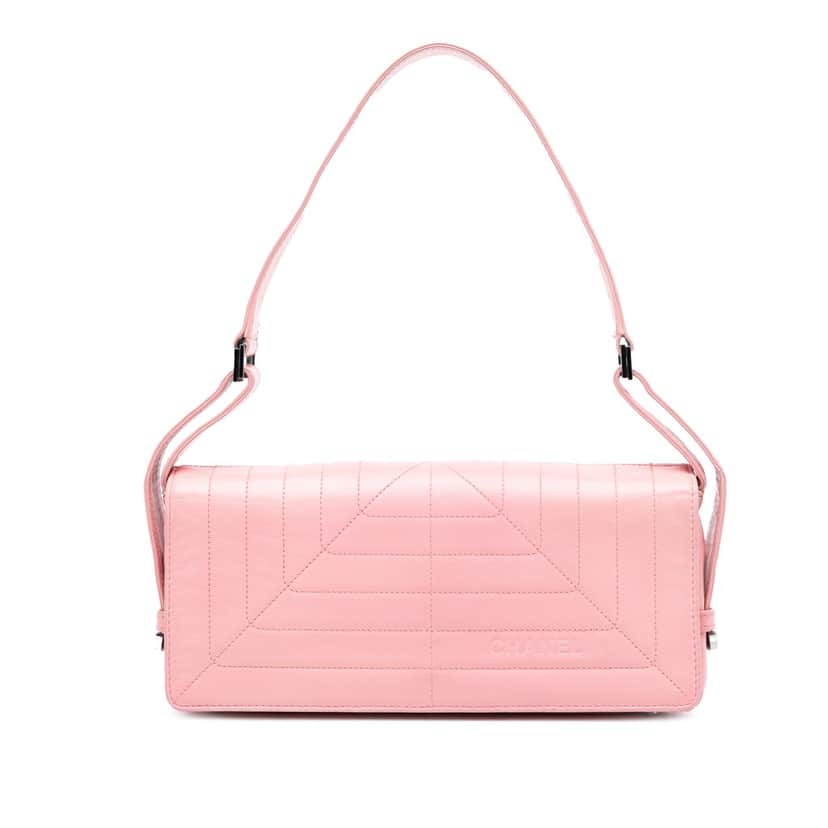 Chanel Stitched Lambskin Logo Flap Pink Leather Very good condition - Front View