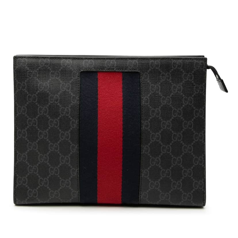 Gucci GG Supreme Web Clutch Black Very good condition - Front View