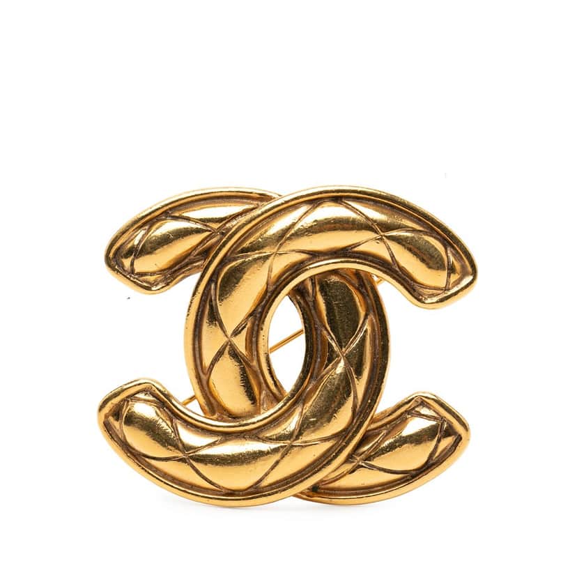 Chanel CC Gold Plated Quilted Brooch Gold Metal Very good condition - Front View