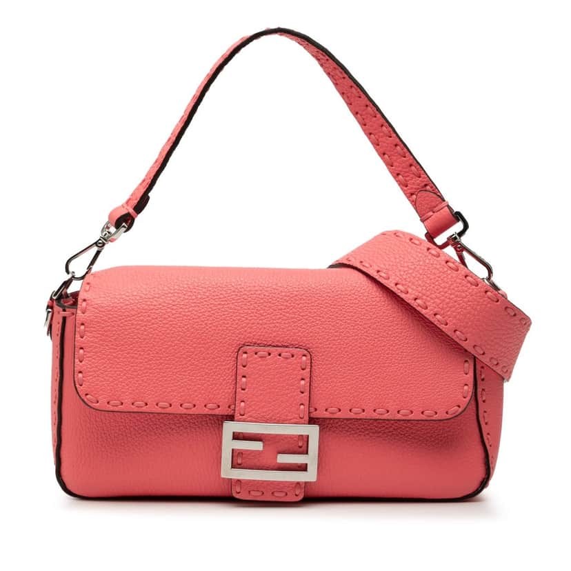 Fendi Leather Selleria Baguette Satchel Pink Leather Very good condition - Front View