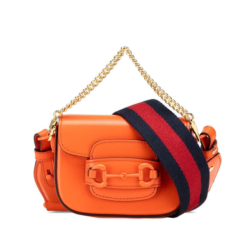 Gucci Mini Leather Horsebit 1955 Web Satchel Orange Leather Very good condition - Front View