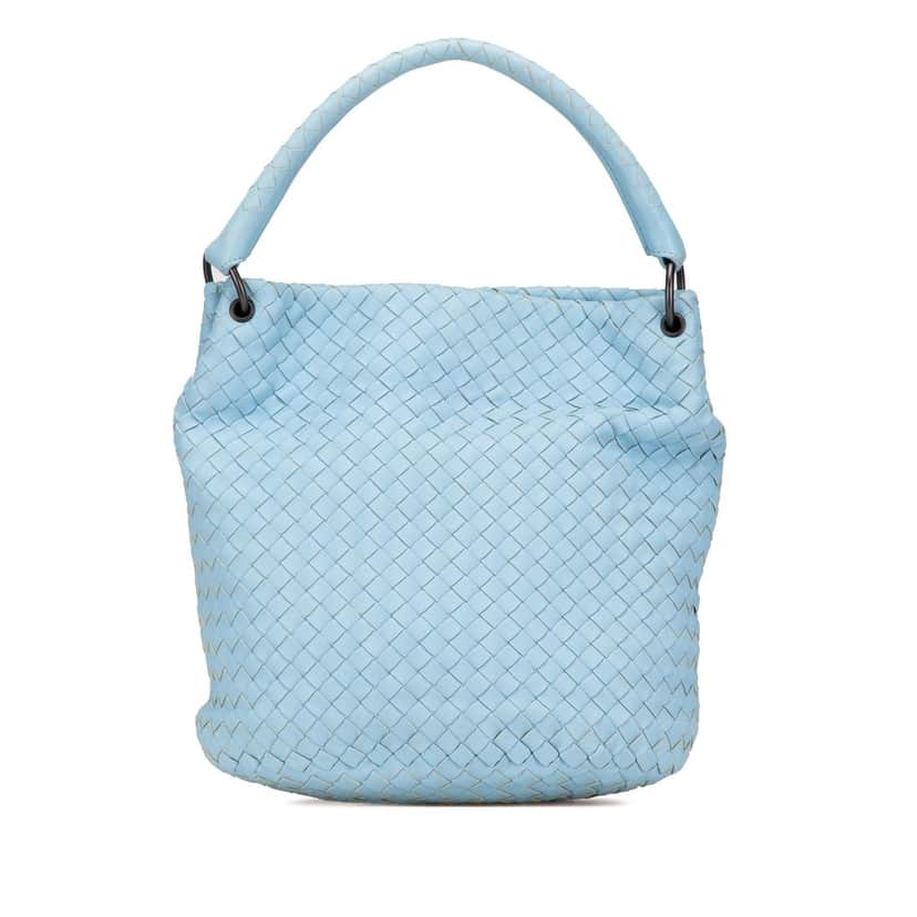 Bottega Veneta Nappa Intrecciato Bucket Bag Blue Leather Good condition - Front View