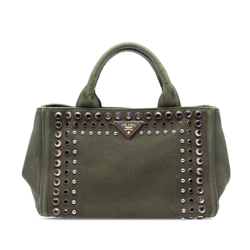 Prada Small Canvas Canapa Bijoux Satchel Green Very good condition - Front View