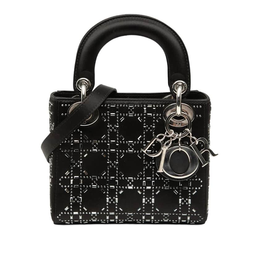 Dior Mini Satin Cannage Strass Crystal Embellished Lady Dior Black Very good condition - Front View