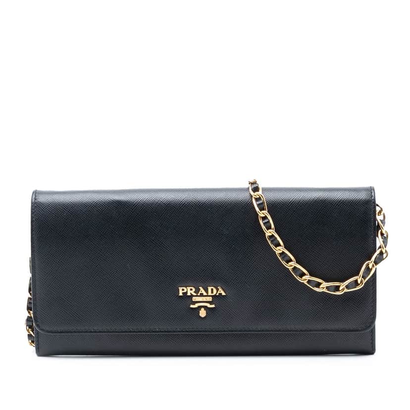 Prada Saffiano Lux Wallet On Chain Black Leather Very good condition - Front View