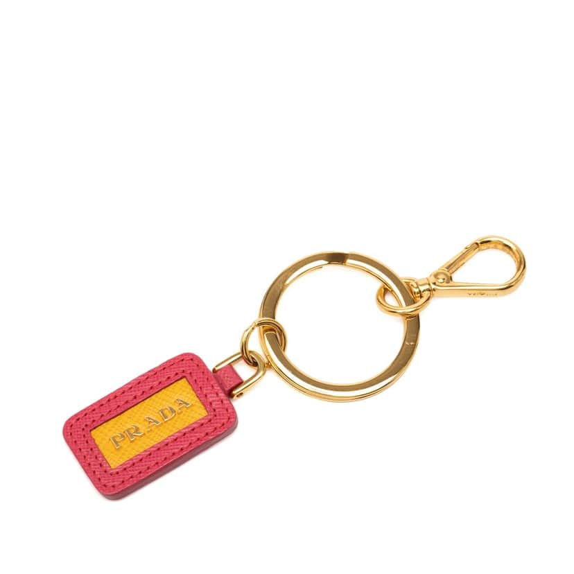 Prada Saffiano Logo Key Chain and Bag Charm Pink Leather Very good condition - Front View