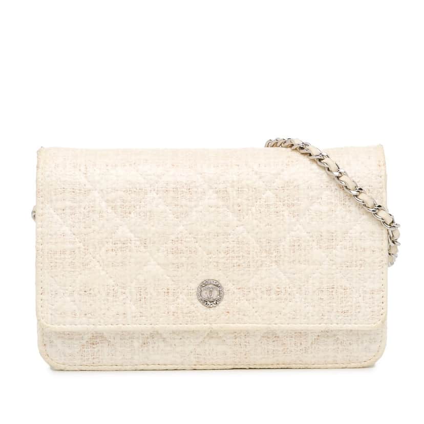 Chanel CC Coated Tweed Wallet On Chain Beige Very good condition - Front View