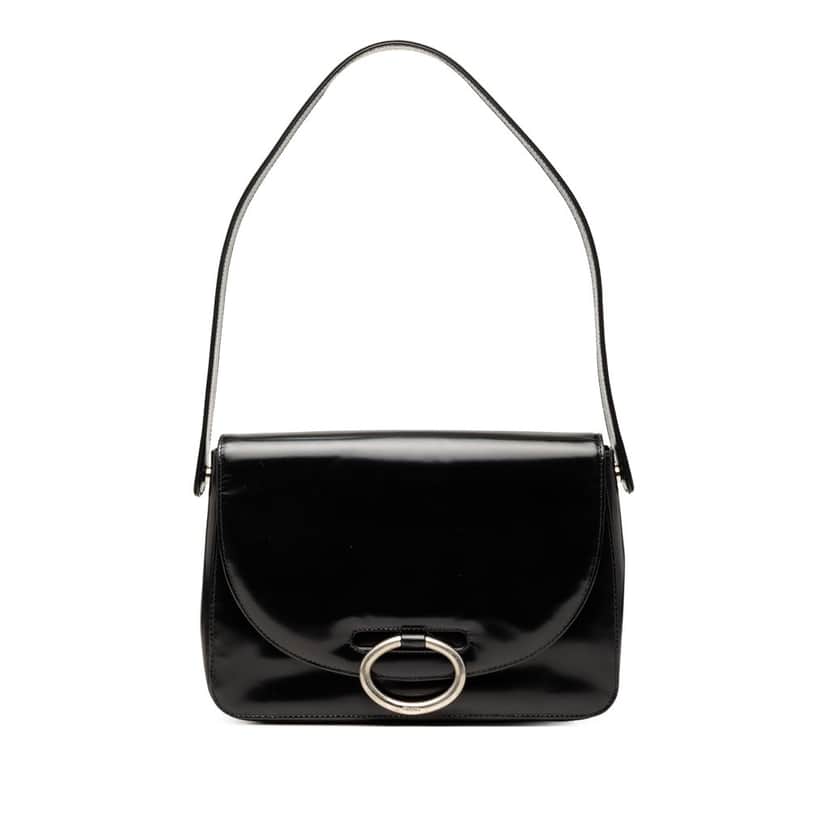 Prada Spazzolato Leather Flap Shoulder Bag Black Leather Very good condition - Front View