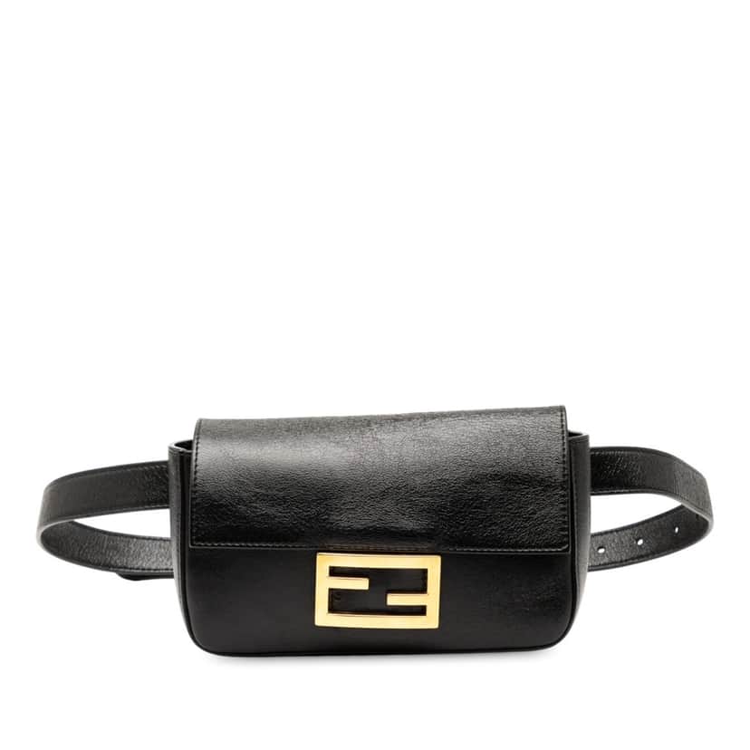 Fendi Leather FF Logo Baguette Belt Bag Black Leather Very good condition - Front View