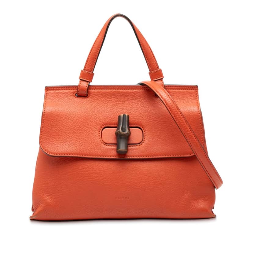 Gucci Small Leather Bamboo Daily Satchel Orange Leather Very good condition - Front View