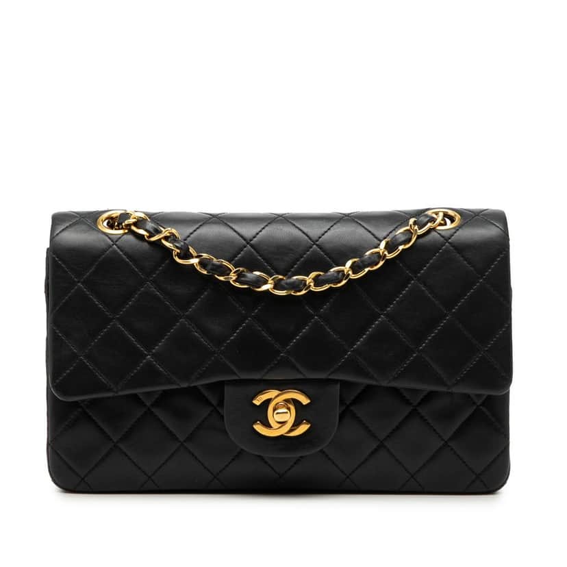 Chanel Small Classic Lambskin Double Flap Black Leather Good condition - Front View