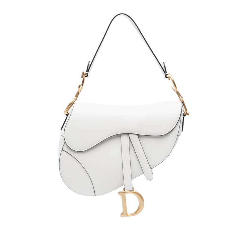 Dior Grained Calfskin Saddle Bag White Leather Very good condition - Front View